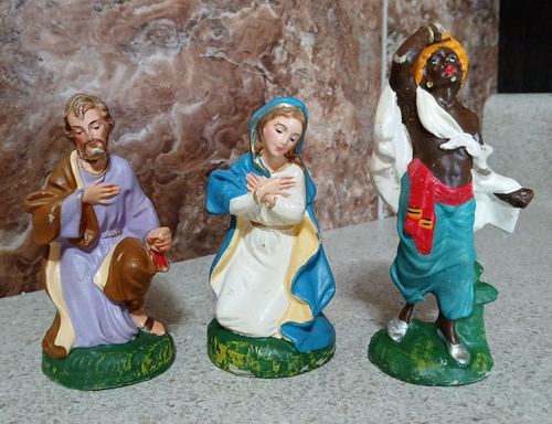 10 pièces figurines crèche vintage en papier mâché peint à la main Italie Woolworth Co. - Photo 4/10