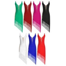 Womens Dresses Professional Costume Sleeveless Dancewear Fringes Dress Rumba