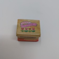 Happy Valentines Day Floral Flowers Small Mini Wood Mounted Rubber Stamp