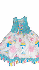 Eleanor Rose Girls 4 Blue/White/Pink Tea Party/ Cake Sleeveless Ruffle Hem Dress