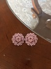 Vintage Featherweight Purple Floral Rhinestones Clip On Earrings Mid Century — photo 1
