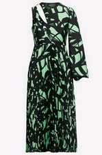 BCBGMAXAZRIA Cosimo One Sleeve Pleated Maxi Dress Peapod Black Multi NWT Size M