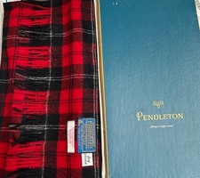 Vintage Men’s PENDLETON Scarf Made In USA Ramsay Tartan 100% Wool Red 70s