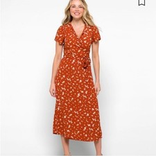 MADEWELL NWT Floral Fall Orange Wrap Short Sleeve MIDI Dress Small