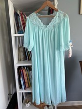 Vintage Shadowline Nightgown Sea Foam Lace pink rosette Cottage Feminine NWT XL