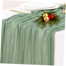Socomi Cheesecloth Table Runner Christmas Boho Rustic 10ft x 1pc Sage Green