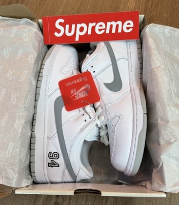Supreme x Nike Dunk SB Low White Metallic Silver Size 11.5 Brand New