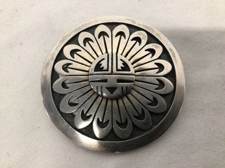 Sterling Silver Native American Lapel Pin CY EY Hallmark 1.75" 23g