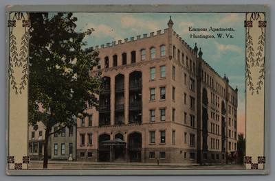 Huntington West Virginia Emmons Apartments art nouveau boarder postcard D11
