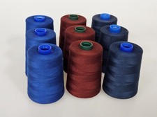 A  E Perma Spun Poly Sewing Thread Tex40 -Blue/Red Bundle of 9 Spools NOS