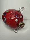 Vintage Big Red Millefiori Art Glass Pig Figurine Murano Style Collectible