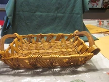 Woven Rattan Basket Tray with Wooden Handles Serving Decor Display 17" X 11"