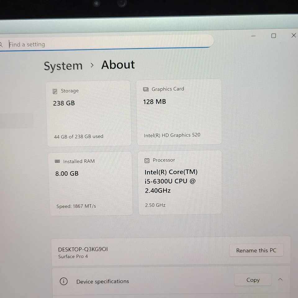 Microsoft Surface Pro 4 (1724) 256 GB SSD i5-6300U 8 GB de RAM Windows 11 Pro con CA Foto 4 de 4