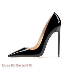 Pointy Toe Pumps Women's 12CM Party Stiletto High Heel Patent Leather Shoes Size