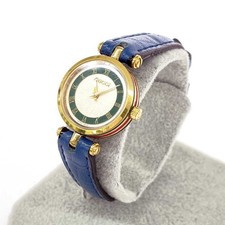Y0225 GUCCI watch Quartz x leather sherry line/interlocking gold color x blue La