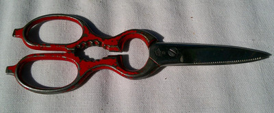 Vintage Henckels Friodur Kitchen Shears Red Handle Germany 8''