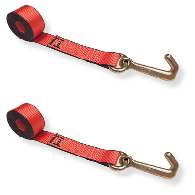 2 Pack Heavy Duty G70 2'' x 10' Mini J Hook Towing Strap for Trailer Wrecker Red