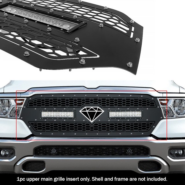 Fits 20192021 Dodge Ram 1500 Main Upper Stainless Black Mesh LED