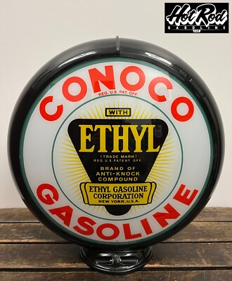CONOCO ETHYL GASOLINE Reproduction 13.5'' Gas Pump Globe - (Black Body)