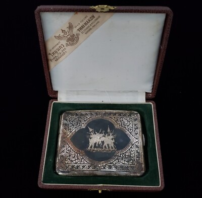 royal cigarette case VINTAGE CASE-LITE / LIGHTER Enameled Silver Cigarette Case for