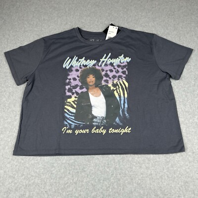 Whitney Houston Graphic Womens Sz L Crop T-Shirt I m Your Baby Tonight