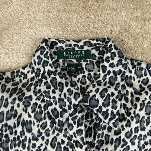Lauren Ralph Lauren Womens shirt PM Beige Black Cotton Animal Print Button - Picture 2 of 12