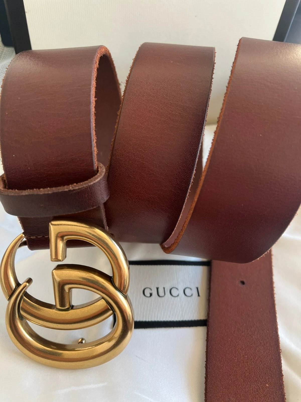 Gucci GG Ceinture Cuir Marron Boucle Taille 110 cm, Taille 38/40 avec Boîte