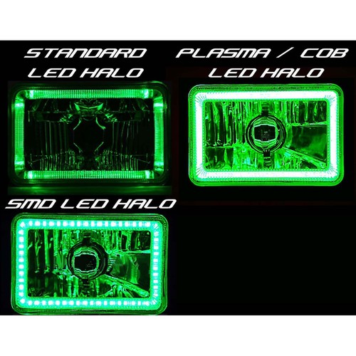 4X6" Green LED COB Halo Crystal Glass/Metal Headlight Light Bulb Headlamp Set - Picture 4 of 12