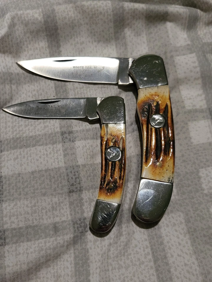 JUEGO DE 4 CUCHILLOS CUBIERTOS COLA BLANCA CON HUESO DE CIERVO CON CAJA bebé 1 3/8" Foto 4 de 4