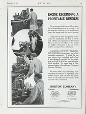 1921 Ad Norton Co Worcester MA  Renew Auto Engines Autopart Regrinding Machine