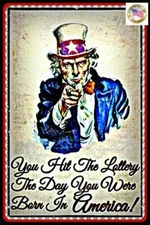 "LOTTERY" METAL SIGN USA! 8"X12" FUNNY MAN CAVE BAR HAPPY HOUR UNCLE SAM DECOR