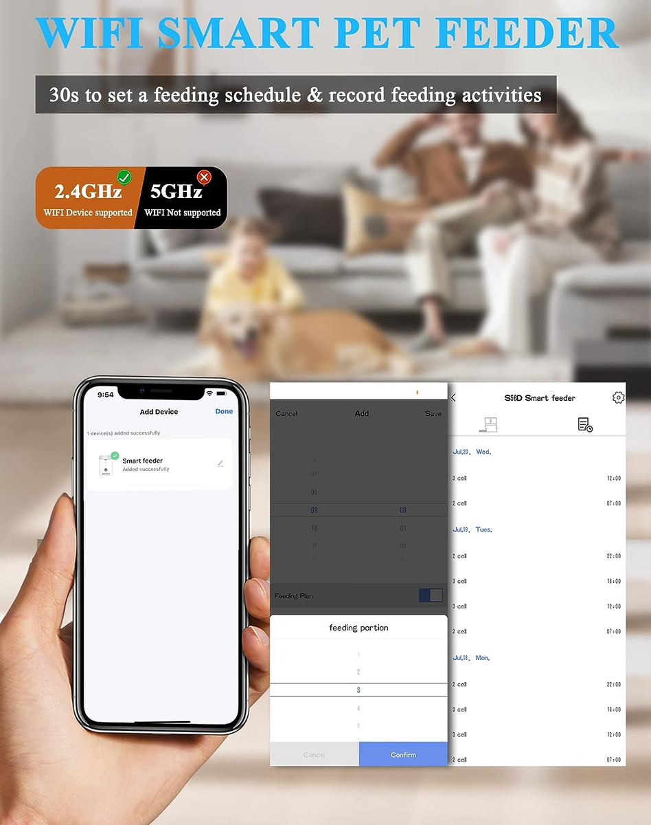 HoneyGuaridan Automatische Kattenvoeder, 5G/2.4 G WiFi Voederautomaat Katten met APP Besturing, 5L Voederdispenser Kat voor 2 Katten/Honden, Bewegingsdetectie, Voeding op Afstand, 1-6 Maaltijden