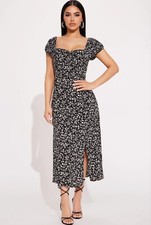 Fashion Nova Womens Dress Small Floral Puff Sleeve Empire Waist Midi Sundress 