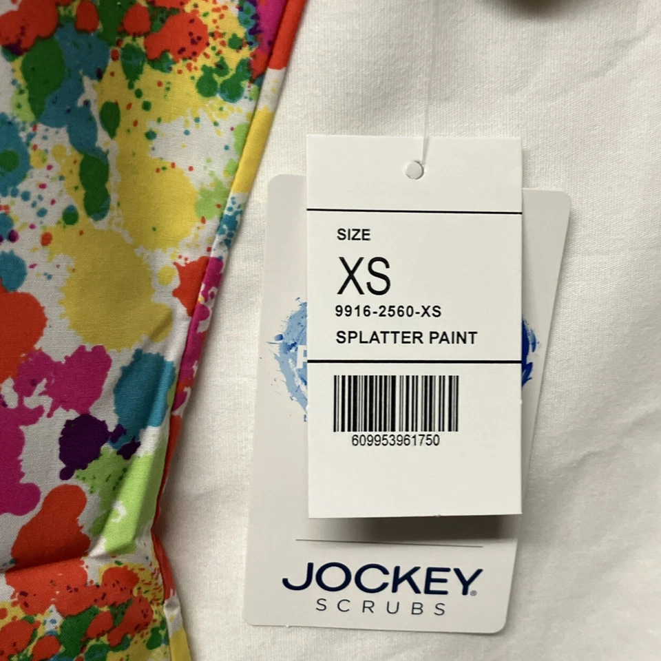 Jockey Scrub Top XS NWT Multicolor Splatter Paint Print Nurse Medical Uniform - Image 2 of 4