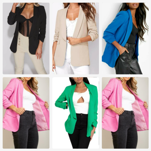 Women Ladies Ruched Sleeve Lined Blazer 