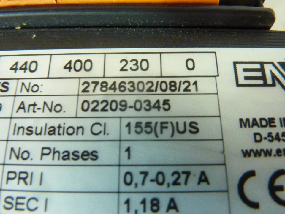 EMB 0,13kVA ETU0,16BP33529 Transformer 230-460V 0.7-0.27A 50/60Hz 08/21 (23603) - Image 3 of 4
