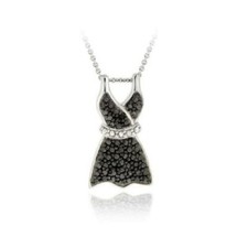 925 Silver Black Diamond Accent Little Black Dress Necklace