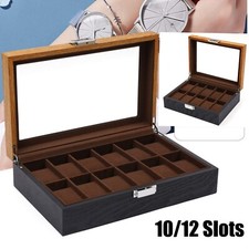 Watch Case Storage Glass Top Wood Jewelry Display Storage Organizer 10Slo/12Slot