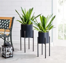 ARDEN PLANTER 2 PIECE SET AMERICAN CRAFTED IRON 10.5" DIA X 23" H & 8 DIA X 19"H