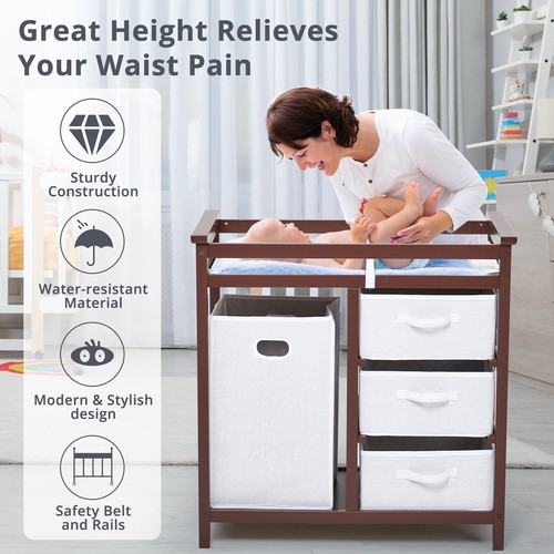 Wooden Baby Changing Table Infant Diaper Changing Station Nursing Table Hamper - Picture 9 of 11