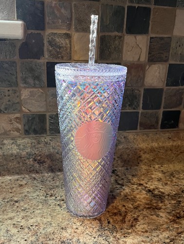 Starbucks Rare White Rainbow Iridescent Studded 24oz Tumbler