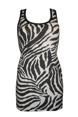 NEW GIRLS LADIES ZEBRA ANIMAL PRINT LONG VEST TANK TOP GOTH EMO