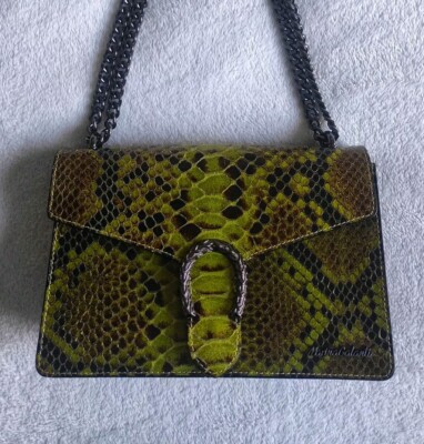 Marina Galanti Crossbody Bag Green Croc Leather Silver Chain
