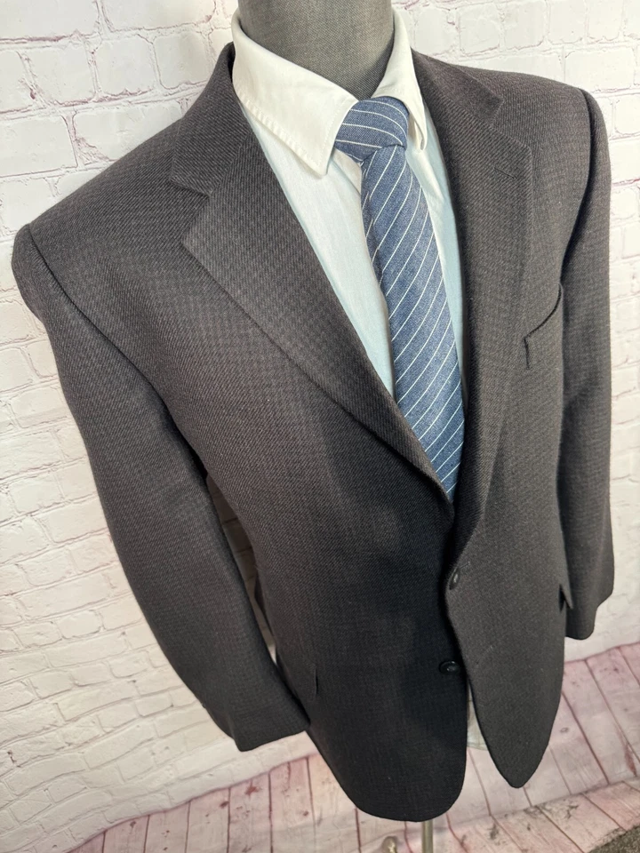 Chaqueta Blazer Abrigo Deportivo HENRY GRETHEL Para Hombres Marrón Cuadros Lana Calce Clásico 44S Foto 3 de 4