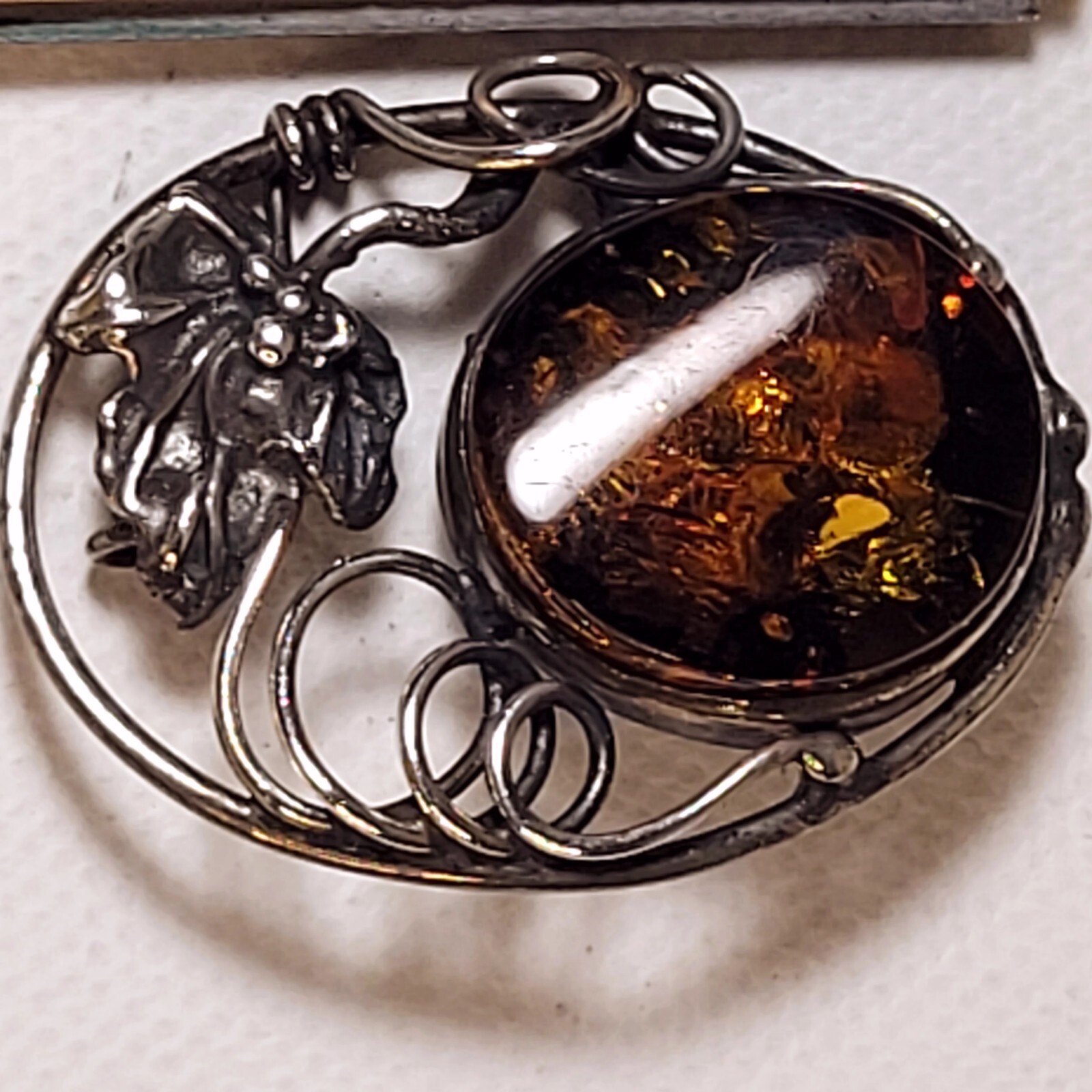 Solid .925 Sterling Silver Baltic Amber Pendant P… - image 2