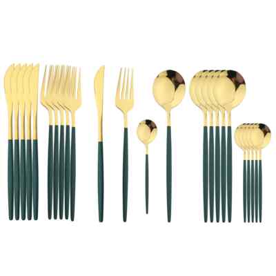 Black Handle Golden Cutlery Set Stainless Steel Tableware Flatware Set