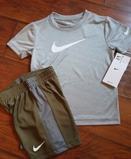 Boys Nike 2pc Shorts Set Youth Size 4 NWT Gray/Black Dri-Fit Shorts Active Wear