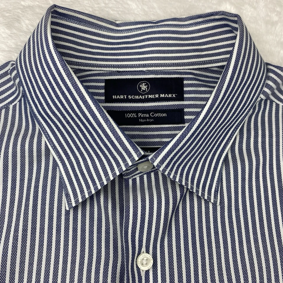 Camisa de vestir Hart Schaffner Marx para hombre 17/33 rayas azules/blancas regular sin hierro Foto 3 de 4