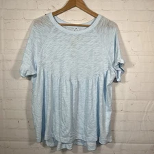 American Eagle Soft Slub Knit Boxy Top Flowy Knit Blouse Womens Medium Blue