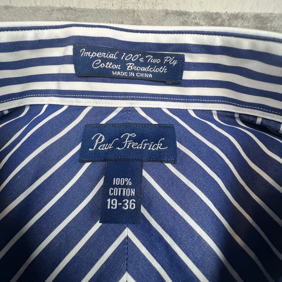 Paul Fredrick Shirt Mens 19-36 Long Sleeve Dress Classic Stripe Button Up - Image 3 of 4